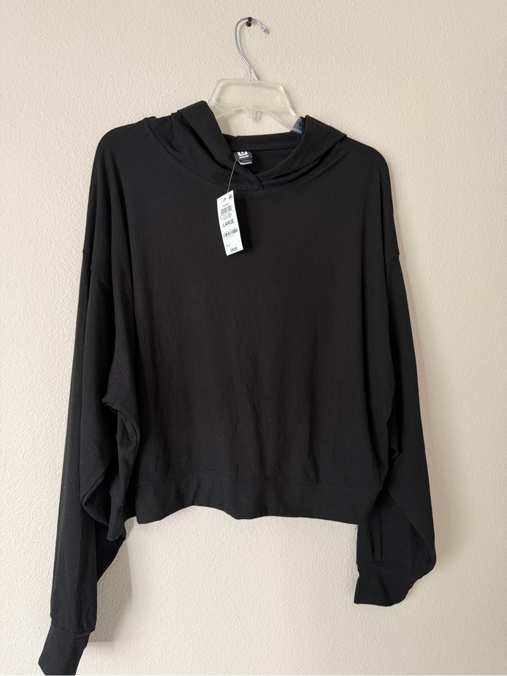 Ideology Hooded Ribbed Top LG Black